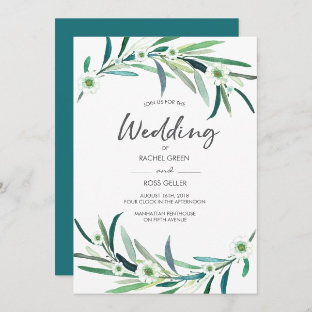 Eucalyptus floral watercolor Wedding Invitation (Front/Back)