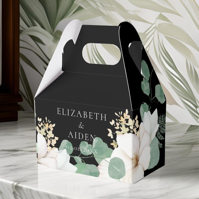 Eucalyptus Floral Wedding Collection  Favour Box (Eucalyptus Floral Wedding Collection Favor Boxes,black, white. With your name and date)