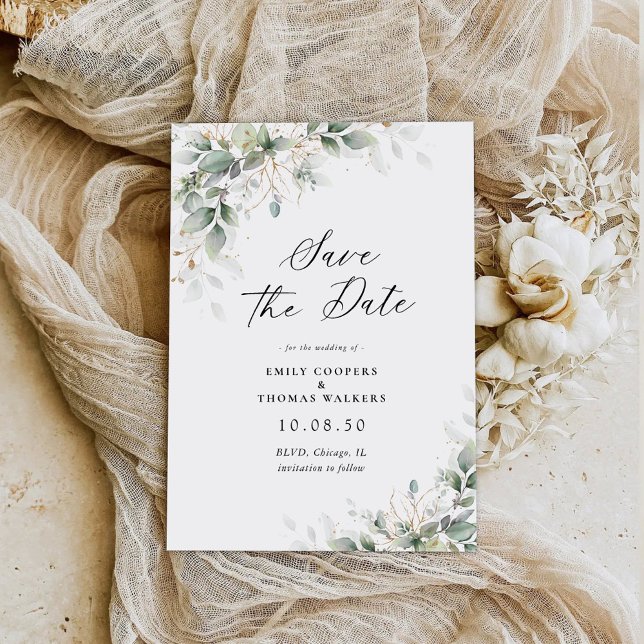  Eucalyptus Floral Wedding Save The Date Cards (Creator Uploaded)