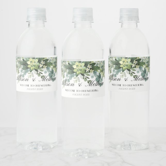 Eucalyptus Floral Wedding Water Bottle Label (Bottles)