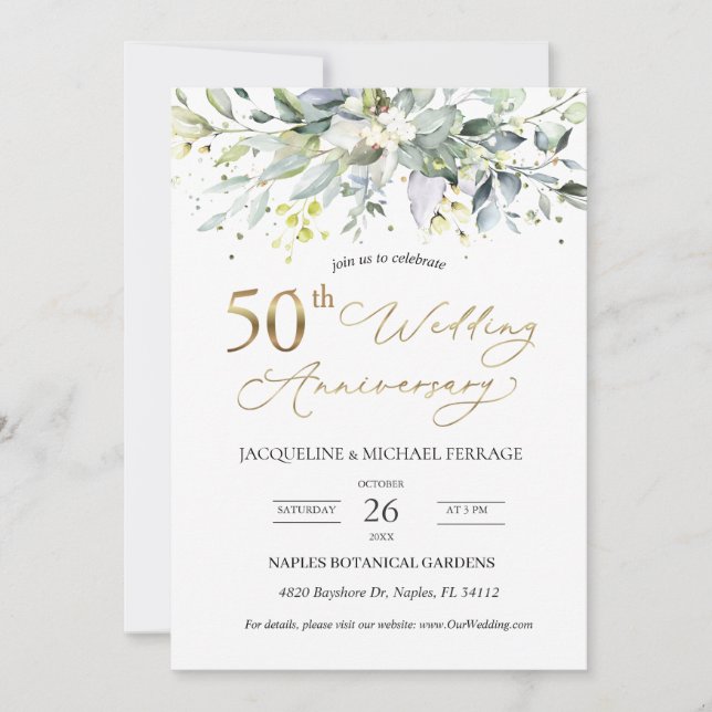 Eucalyptus foliage 50th Wedding Anniversary  Invitation (Front)