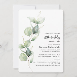 Eucalyptus Foliage 80th Birthday Party Minimalist Invitation