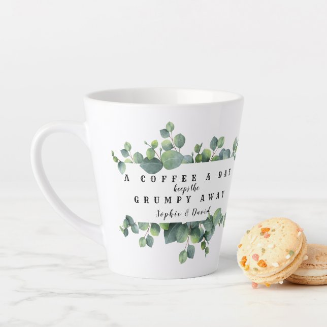 Eucalyptus Foliage A Coffee A Day Monogram Latte Mug (In Situ)