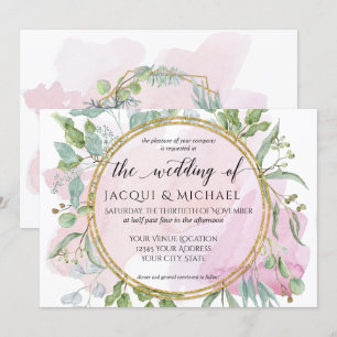 Eucalyptus Foliage Blush Modern Watercolor Wedding Invitation