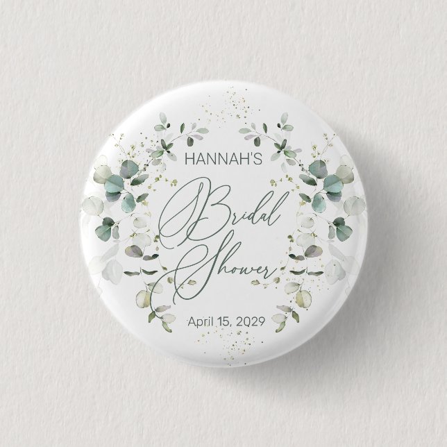 Eucalyptus Foliage Bridal Shower  3 Cm Round Badge (Front)
