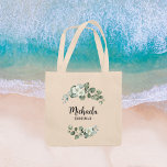 Eucalyptus Foliage Bridesmaid Favour Personalised Tote Bag<br><div class="desc">This Eucalyptus leaf wreath bridesmaid gift tote bag is a beautiful item that your bridesmaids can still use after your wedding day. Get creative and fill this sweet floral tote bag with your favourite gifts for your bridesmaids, maid of honour, matron of honour, mother of the bride, mother of the...</div>