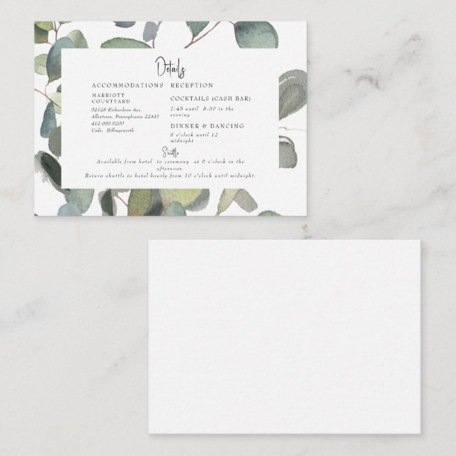 Eucalyptus Foliage Cash Bar & Shuttle  Enclosure Card (Front/Back)