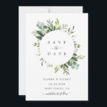 Eucalyptus Foliage Circle Frame Save the Date Card<br><div class="desc">This wedding save the date invitation features painted watercolor eucalyptus greenery,  green leaves and circle frame. For more advanced customisation of this design,  Please click the "Customise further" link.  Matching items are also available.</div>