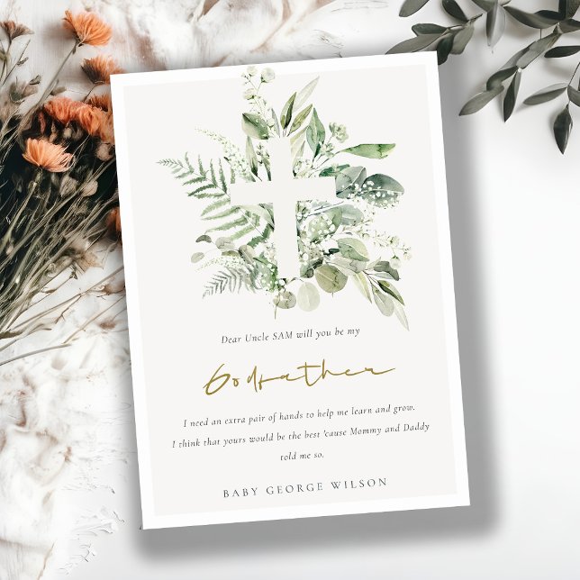 Eucalyptus Foliage Cross Godfather Proposal Invite (Creator Uploaded)