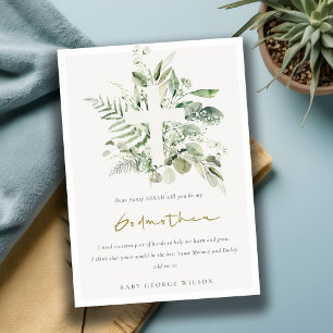 Eucalyptus Foliage Cross Godmother Proposal Invite