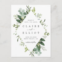 Eucalyptus Foliage Diamond Frame Save the Date