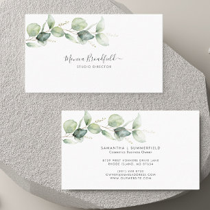 Eucalyptus Foliage Elegant Script Watercolor Business Card