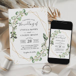 Eucalyptus Foliage Gold Geometric Frame Wedding In Invitation<br><div class="desc">This Eucalyptus Foliage Gold Geometric Frame Wedding Invitation is perfect for those who want a modern and sophisticated design for their wedding. The combination of eucalyptus foliage, gold geometric frame, and elegant font creates a timeless and luxurious feel. You can customise this template using Zazzle's design tool to match your...</div>