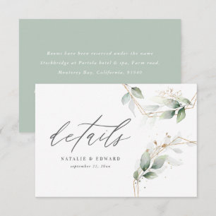 eucalyptus foliage gold geometric wedding details RSVP card