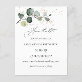 Eucalyptus Foliage Gold Leaves Save the Date Postcard