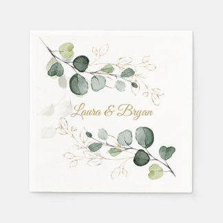 Eucalyptus Foliage Gold Leaves Wedding Napkin