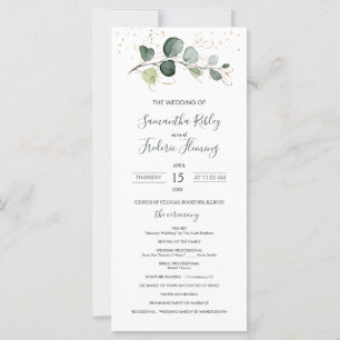 Eucalyptus Foliage Gold Leaves Wedding Program 