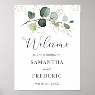 Eucalyptus Foliage Gold Leaves Wedding Welcome  Po Poster
