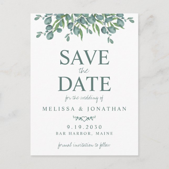 Eucalyptus Foliage Greenery Wedding Save The Date Postcard (Front)