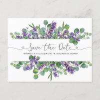 Eucalyptus Foliage Lavender Flowers Save the Date 