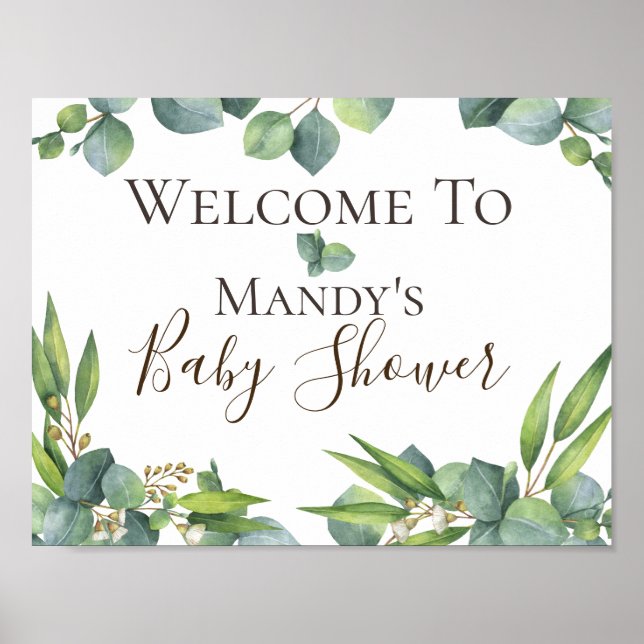 Eucalyptus Foliage Personalised Baby Shower Sign (Front)