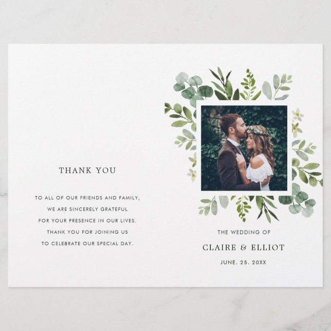Eucalyptus Foliage Photo Wedding Ceremony Program (Front)