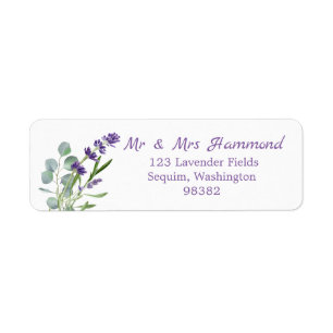 Eucalyptus Foliage Purple Lavender Flowers  Return Address Label