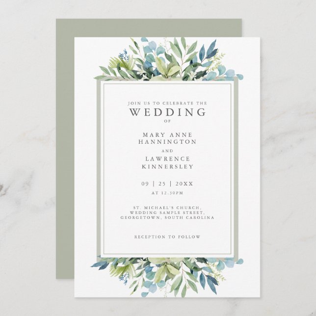 Eucalyptus Foliage Sage Green Wedding Invitation (Front/Back)