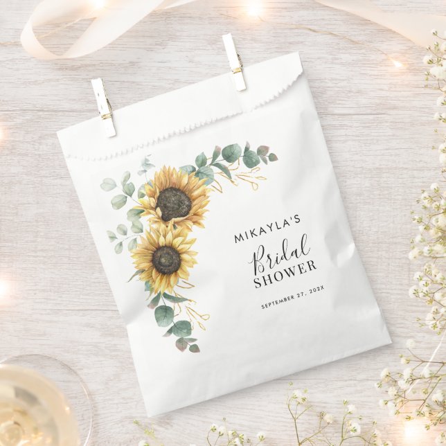 Eucalyptus Foliage Sunflower Floral Bridal Shower Favour Bag (Clipped)