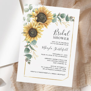 Eucalyptus Foliage Sunflower Floral Bridal Shower Invitation