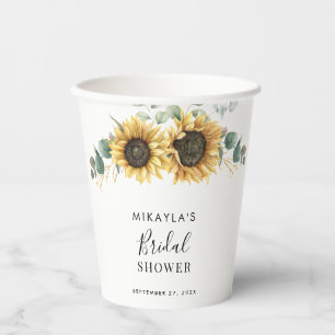 Eucalyptus Foliage Sunflower Floral Bridal Shower Paper Cups