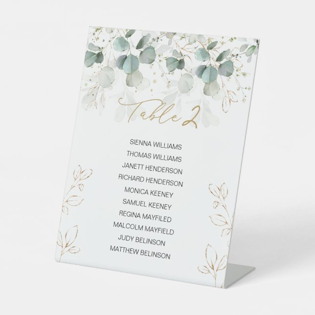 Eucalyptus Foliage Table Seating Card Guest List P Pedestal Sign (Front)