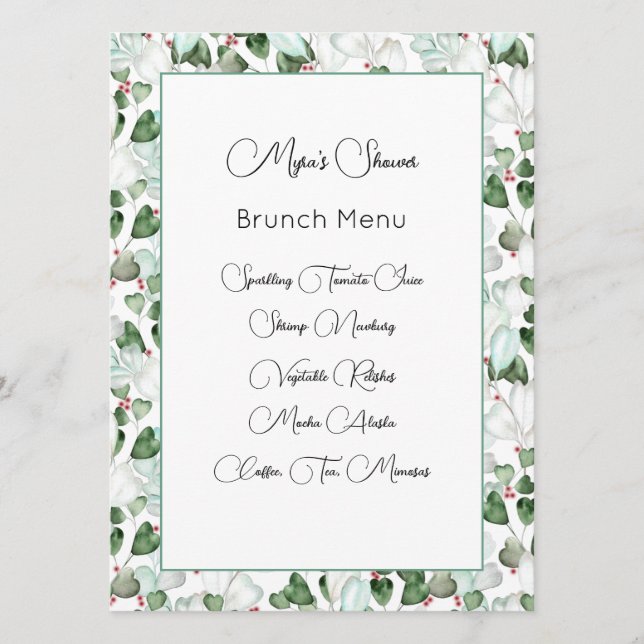 Eucalyptus Foliage Watercolor Menu Card (Front)