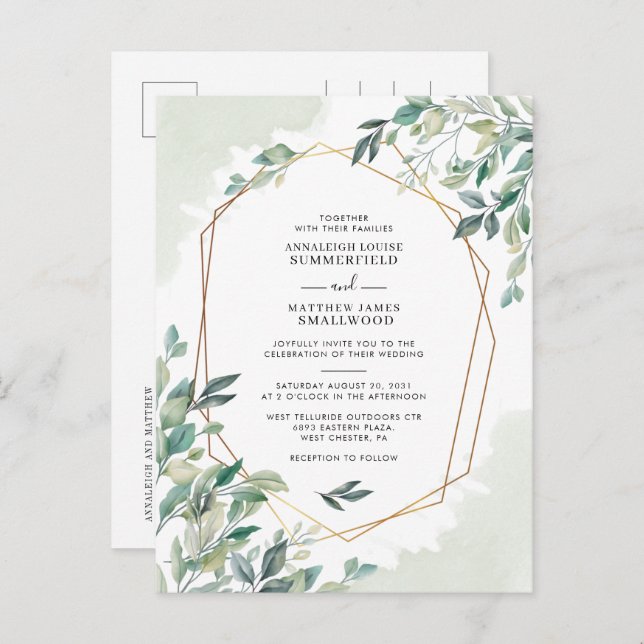 Eucalyptus Foliage Watercolor Wedding Invitation Postcard (Front/Back)