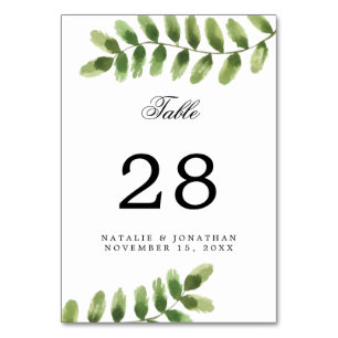 Eucalyptus Foliage Watercolor Wedding Number Chic Table Number