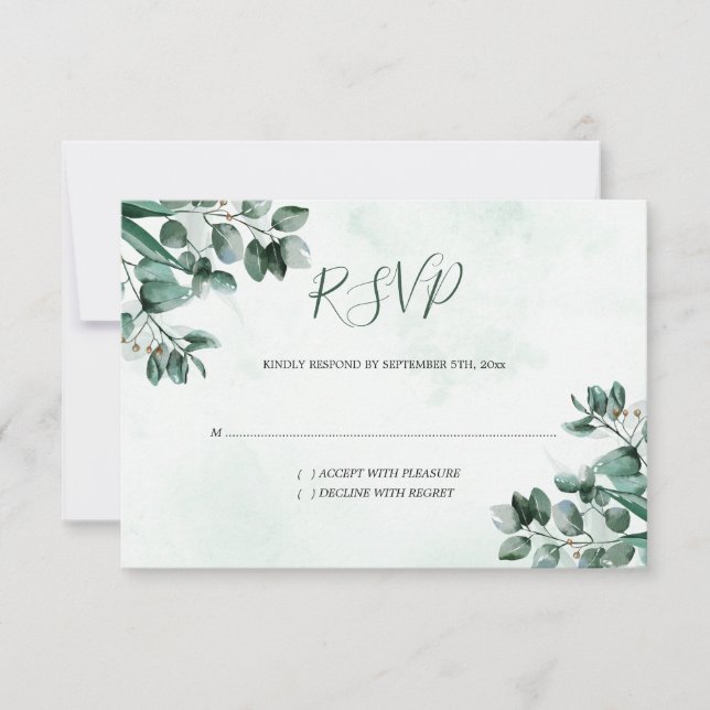 Eucalyptus Foliage Watercolor Wedding RSVP Card (Front)