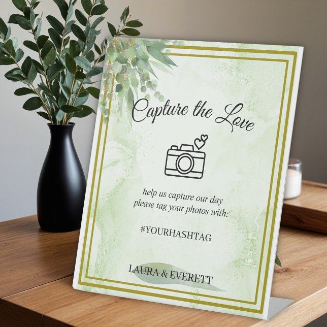 Eucalyptus Foliage Wedding Photo Guestbook  Pedestal Sign (Creator Uploaded)