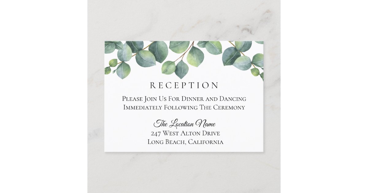 Eucalyptus Foliage Wedding Reception Enclosure Card Zazzle