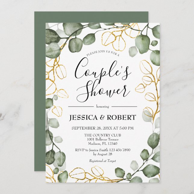 Eucalyptus Foliage Wreath Couples Shower Invitation (Front/Back)