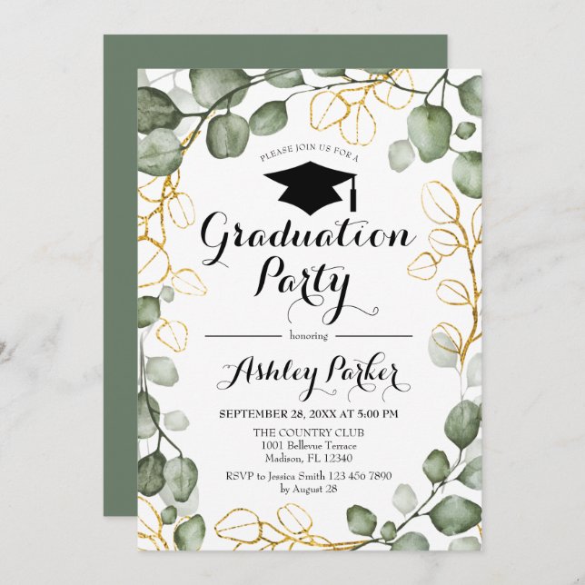 Eucalyptus Foliage Wreath Graduation Party Invitation (Front/Back)