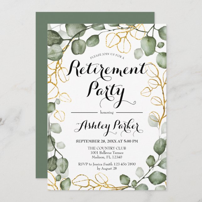 Eucalyptus Foliage Wreath Retirement Party Invitation (Front/Back)