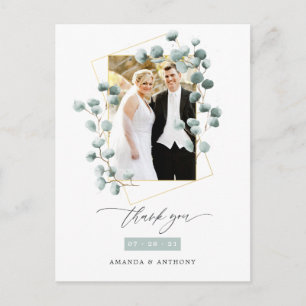 Eucalyptus Forest Geometric Wedding Thank You Postcard