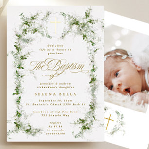 Eucalyptus Frame Gold Cross Baptism Photo