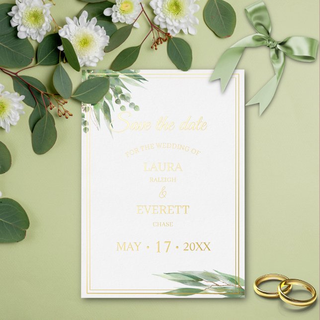 Eucalyptus Frame Green Gold Foliage Save the Date (Creator Uploaded)