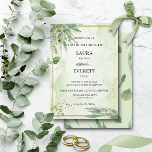 Eucalyptus Frame Green Gold Foliage Watercolor Invitation
