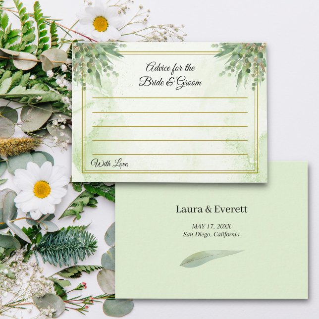 Eucalyptus Frame Green Gold Foliage Wedding Advice Enclosure Card (Creator Uploaded)