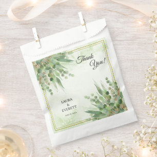 Eucalyptus Frame Green Gold Foliage Wedding Favour Bag