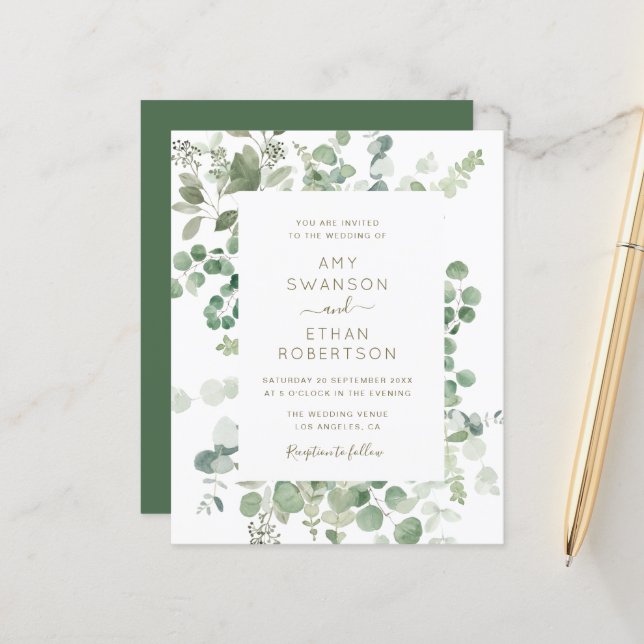 eucalyptus frame greenery wedding invitation (Front/Back In Situ)
