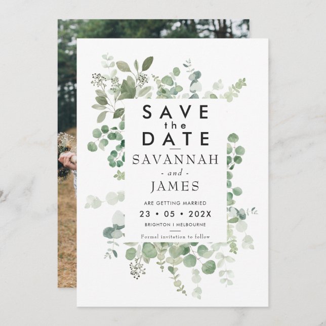 Eucalyptus Frame Greenery Wedding Save The Date Invitation (Front/Back)