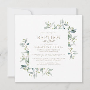 Eucalyptus Framed Simple Elegant Mother's Baptism Invitation